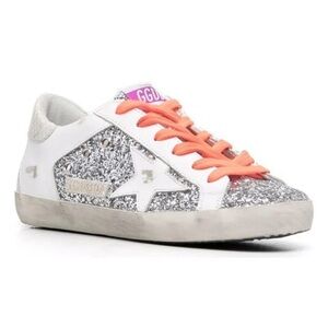 GOLDEN GOOSE
Woman White Leather And Silver Glitter Super-star Sneakers